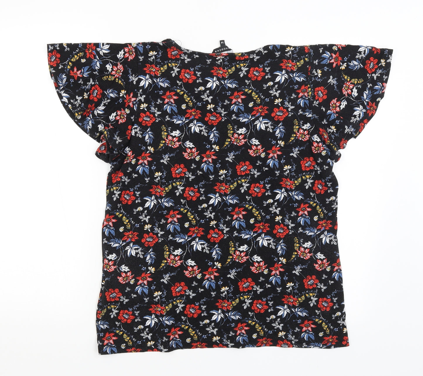 Peacocks Womens Black Floral  Basic T-Shirt Size 14