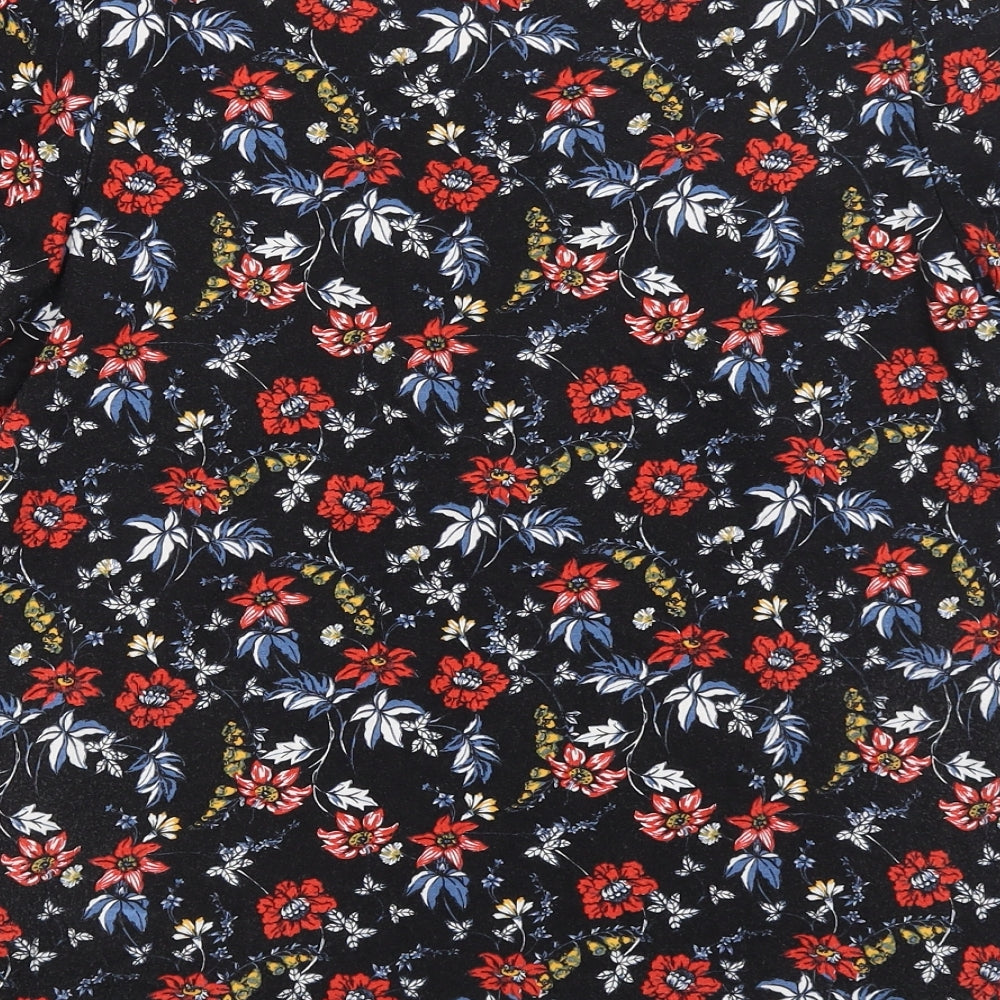 Peacocks Womens Black Floral  Basic T-Shirt Size 14