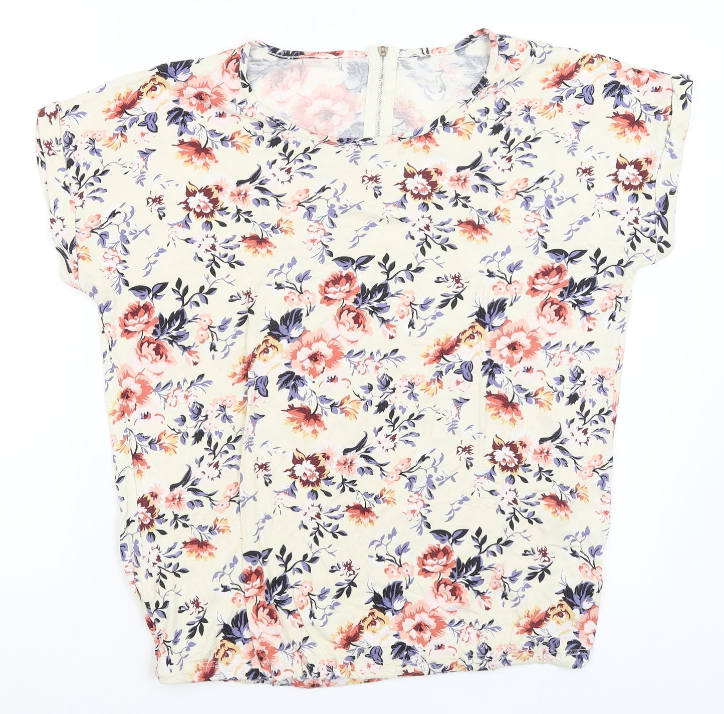 Peacocks Womens Ivory Floral  Basic T-Shirt Size 16