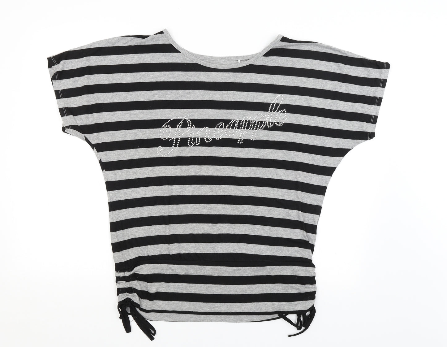Pineapple Womens Black Striped  Basic T-Shirt Size 16