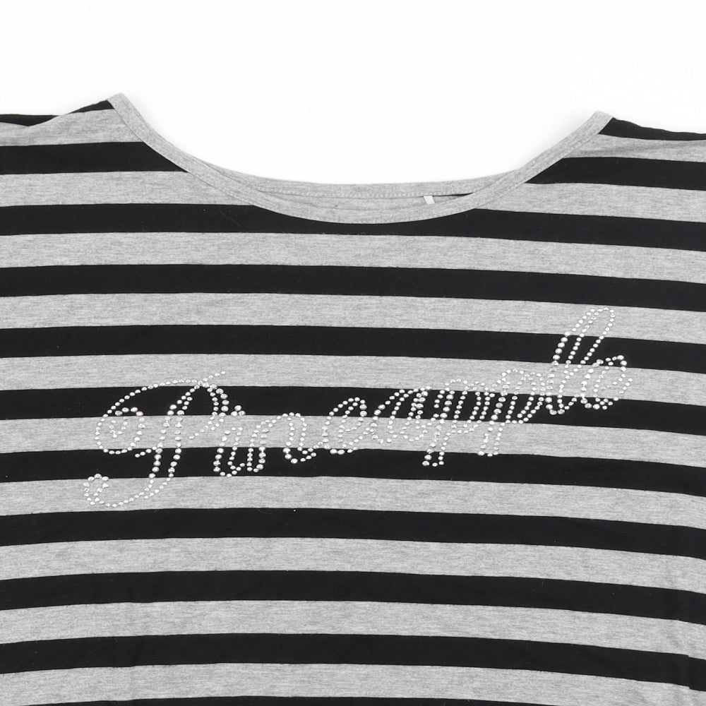 Pineapple Womens Black Striped  Basic T-Shirt Size 16