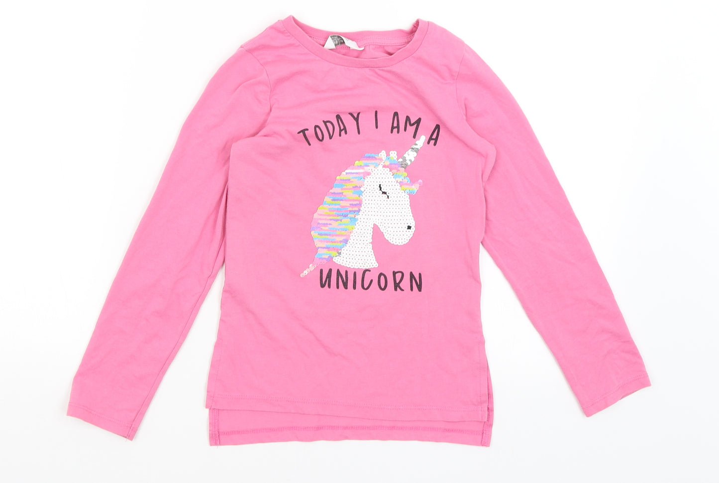 Primark Girls Pink   Basic T-Shirt Size 7-8 Years  - Unicorn