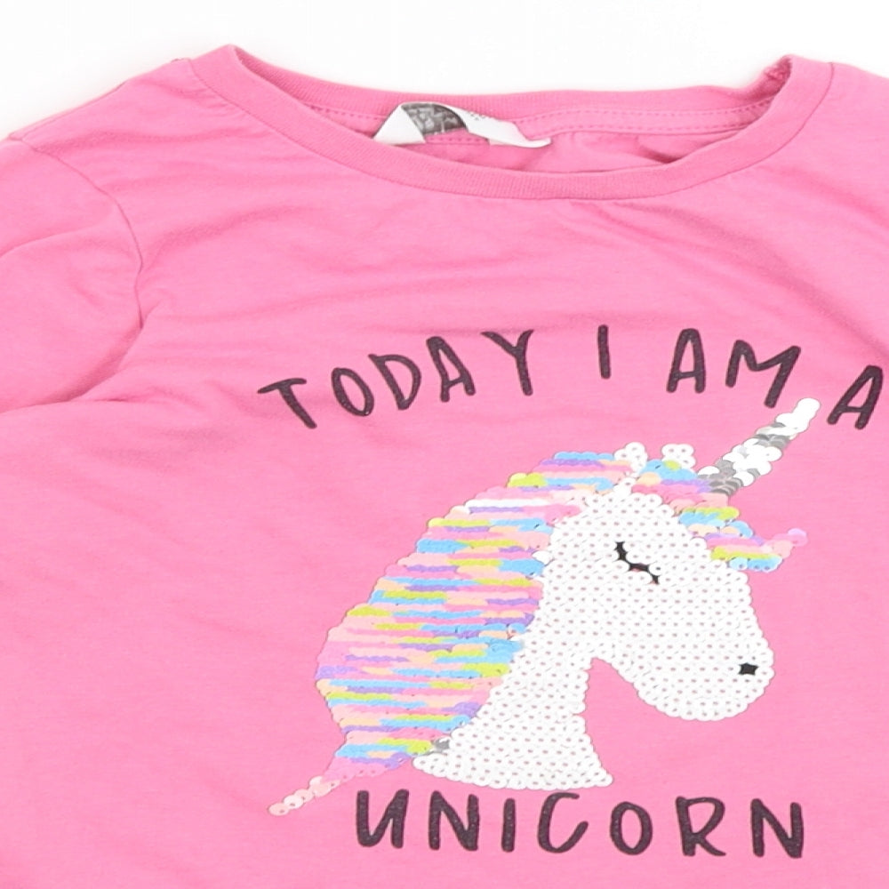 Primark Girls Pink   Basic T-Shirt Size 7-8 Years  - Unicorn