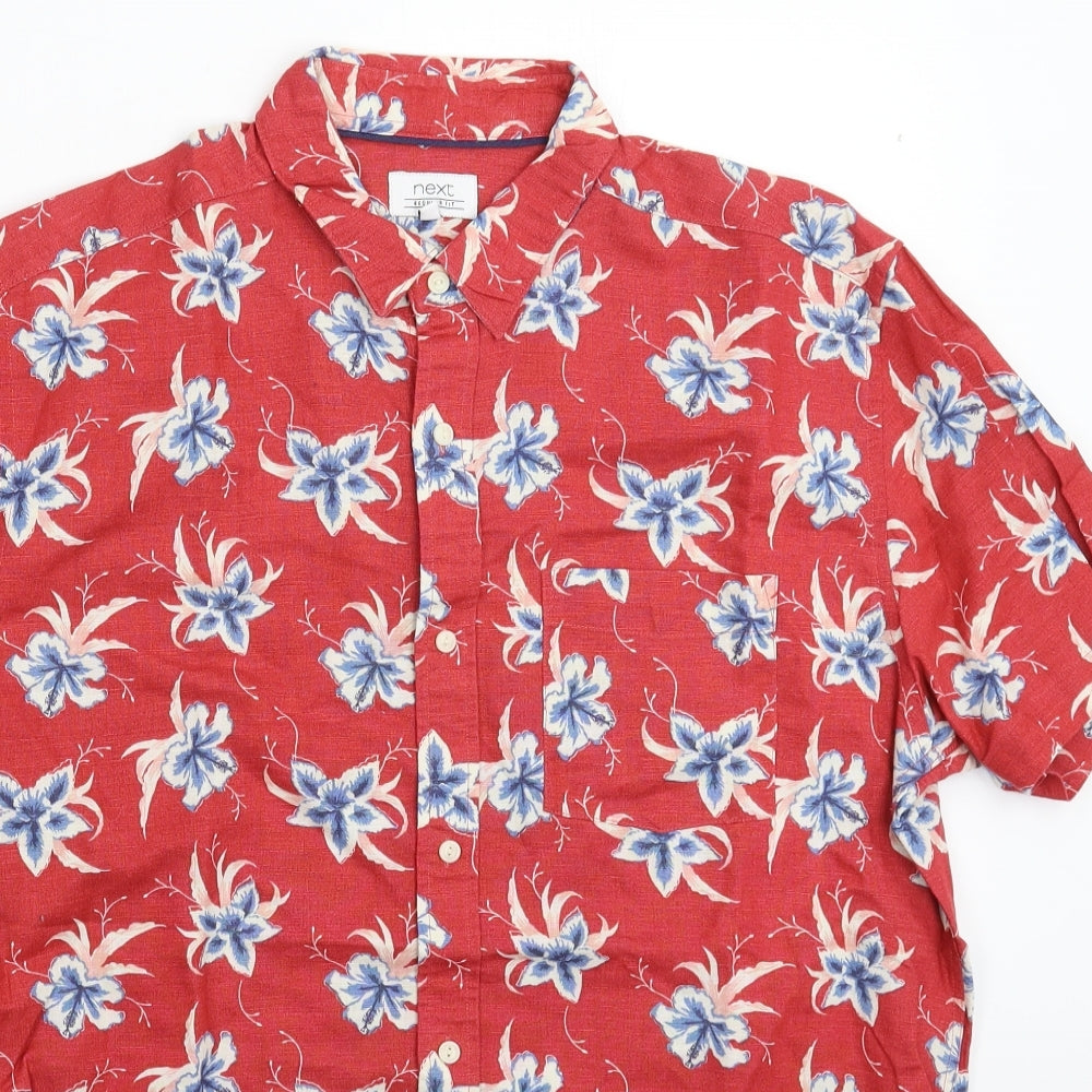 NEXT Mens Red Floral   Button-Up Size M