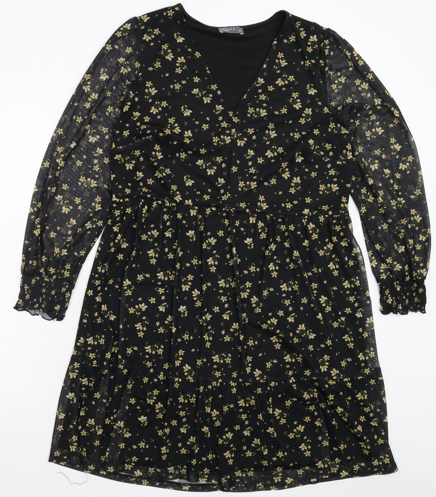 Papaya Womens Black Floral  Fit & Flare  Size 14