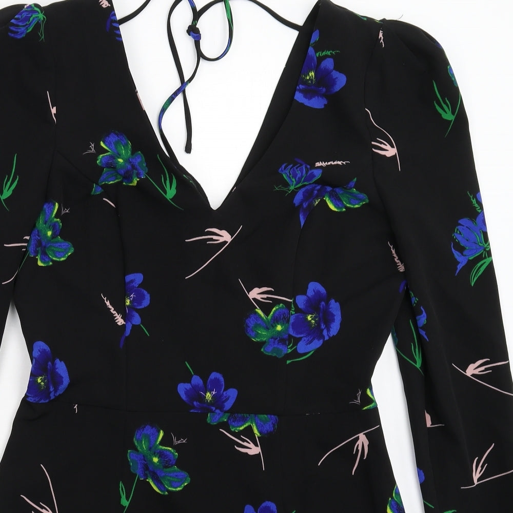 Miss Selfridge Womens Black Floral  Fit & Flare  Size 12