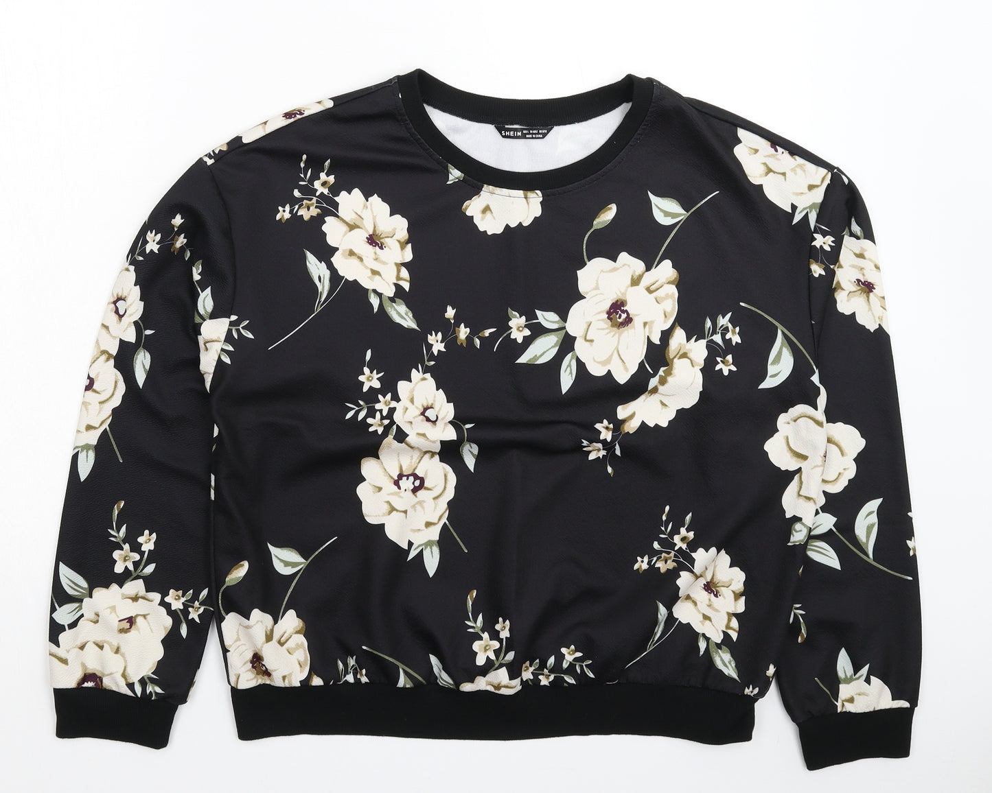 SheIn Womens Black Floral  Basic Blouse Size L