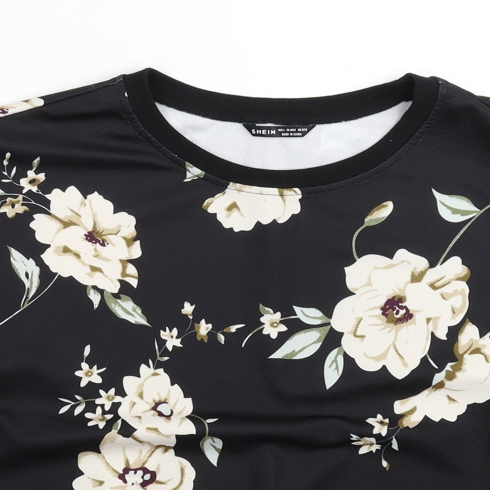 SheIn Womens Black Floral  Basic Blouse Size L
