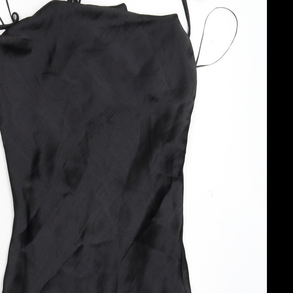 ASOS Womens Black Solid Satin Babydoll Dress Size 12