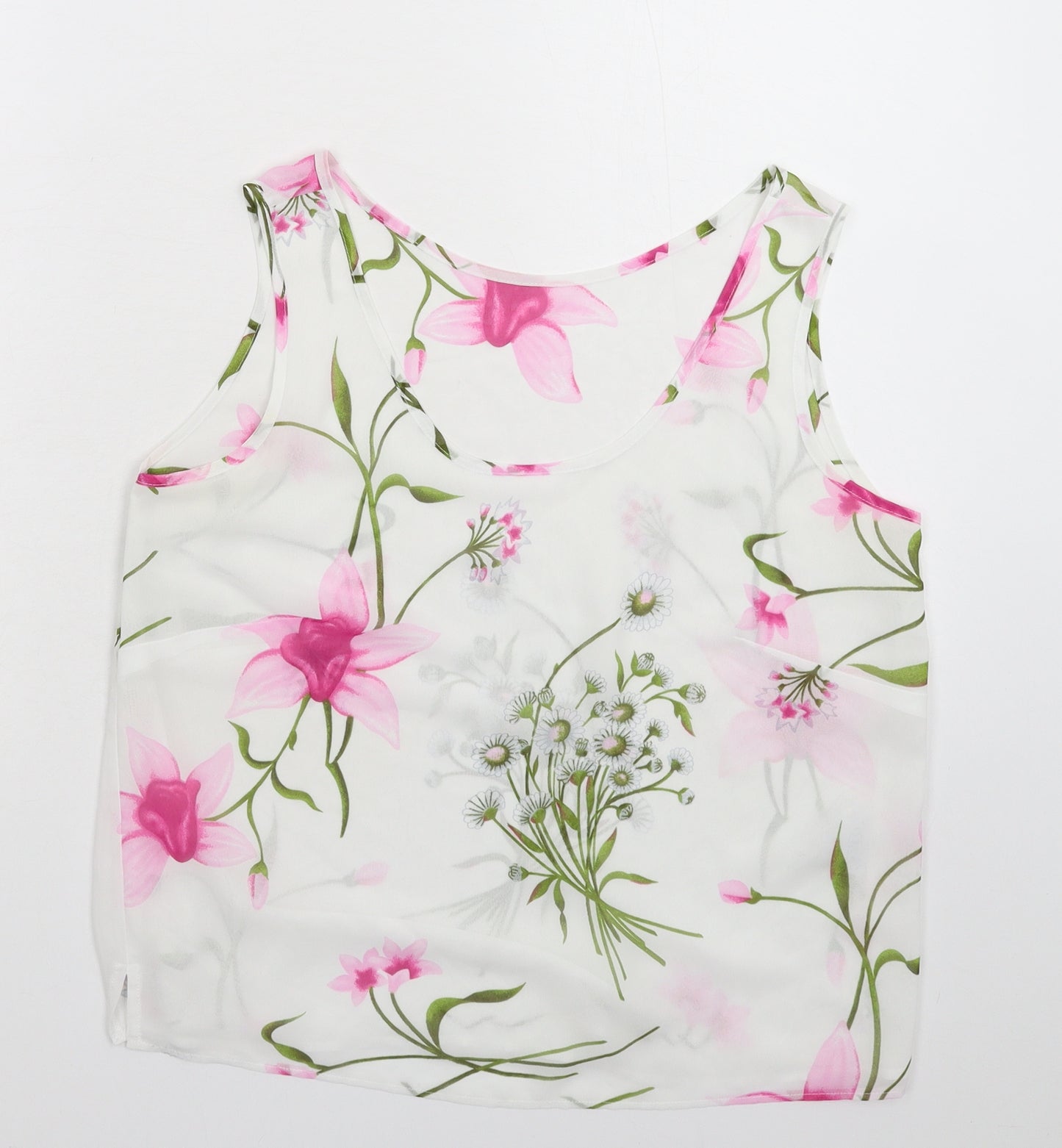 CAVIAR Womens White Floral Satin Basic Tank Size 14
