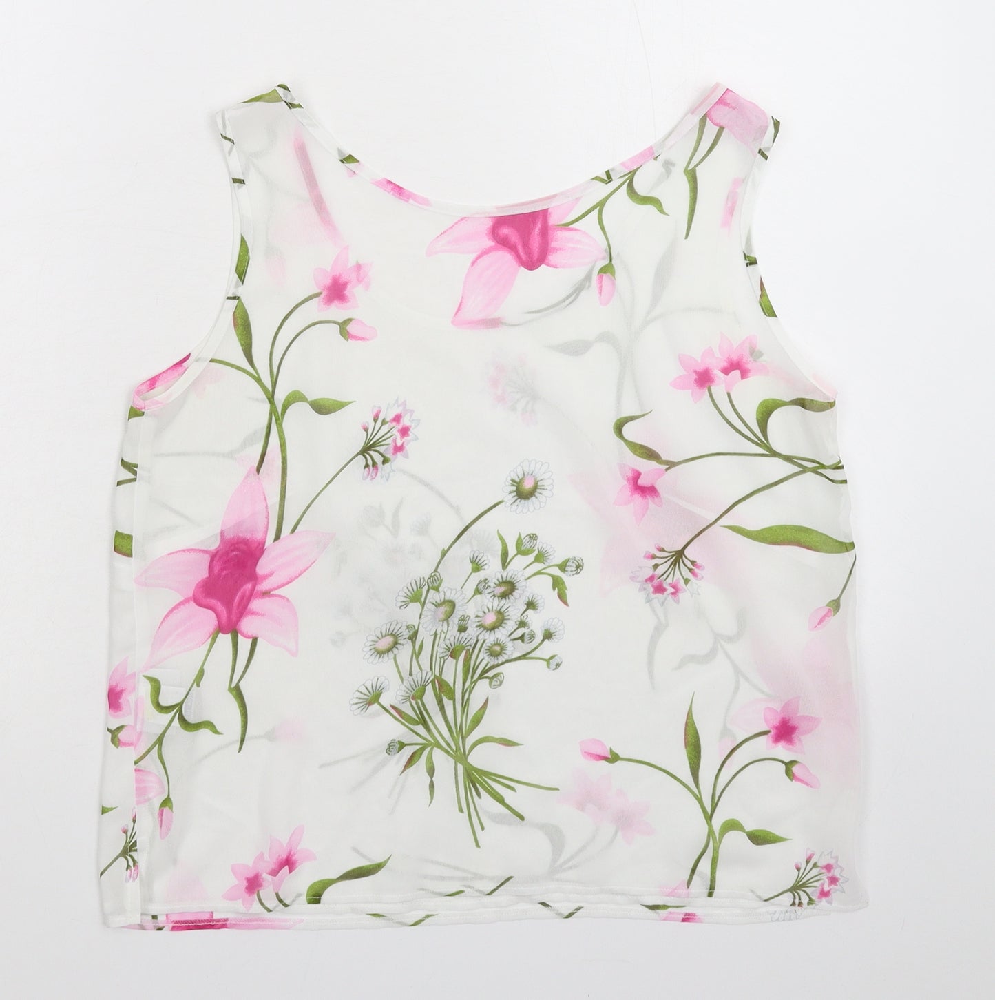 CAVIAR Womens White Floral Satin Basic Tank Size 14