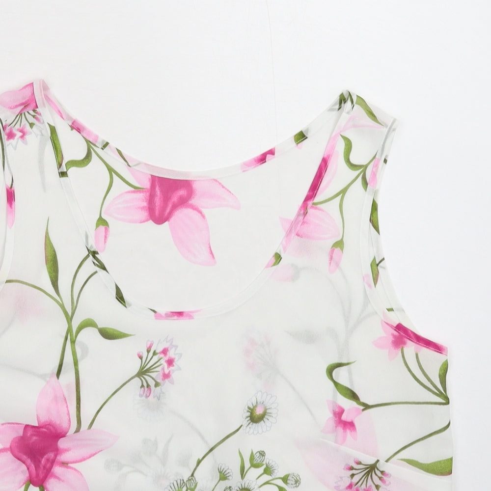CAVIAR Womens White Floral Satin Basic Tank Size 14