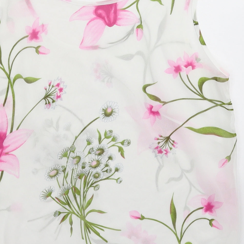 CAVIAR Womens White Floral Satin Basic Tank Size 14