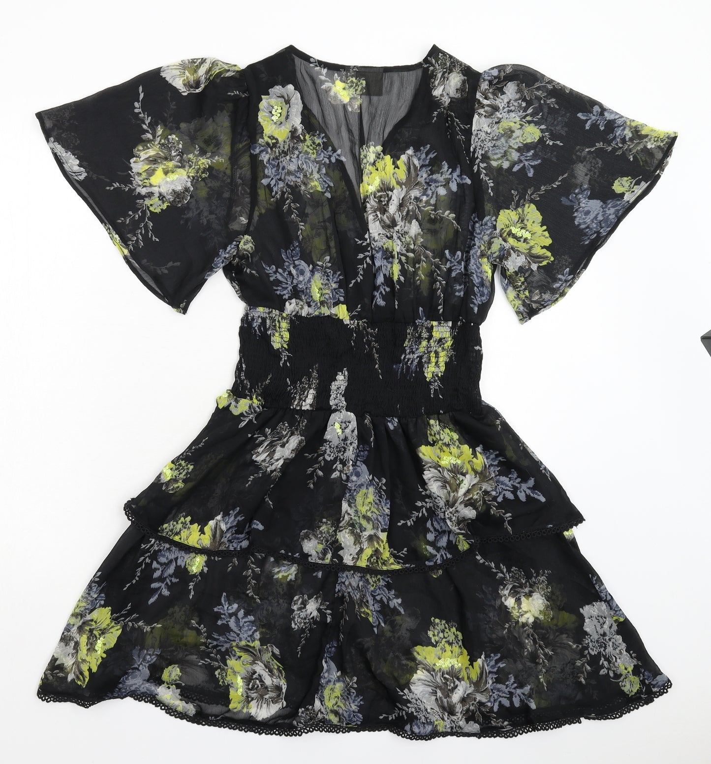 ASOS Womens Black Floral  Fit & Flare  Size 8