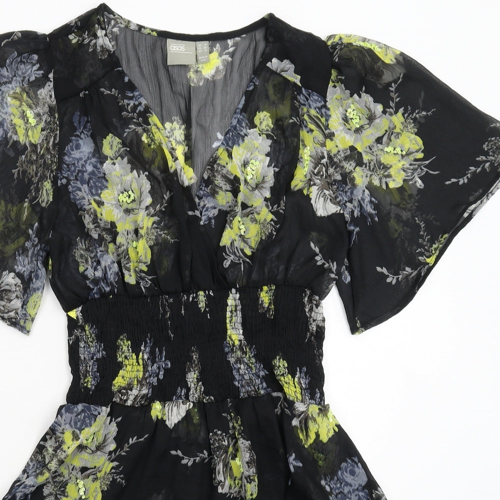 ASOS Womens Black Floral  Fit & Flare  Size 8