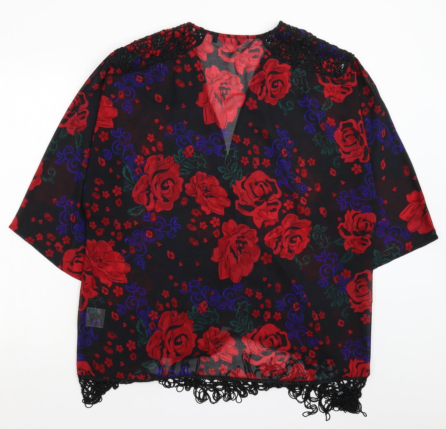 Isle Womens Black Floral Satin Basic Blouse Size 16