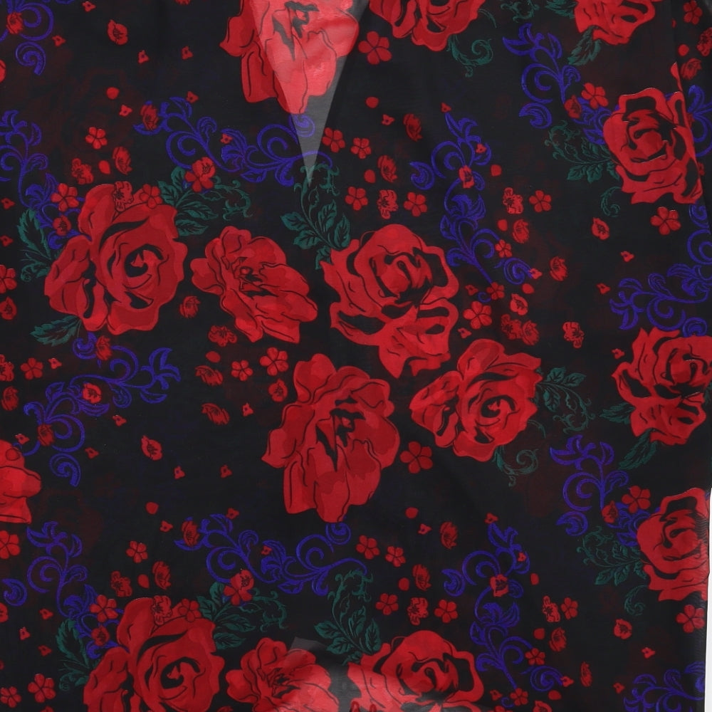 Isle Womens Black Floral Satin Basic Blouse Size 16