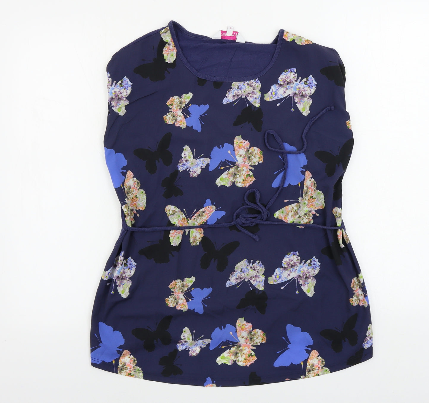 Red Herring  Womens Blue Animal Print  Basic Blouse Size 10  - butterfly pattern
