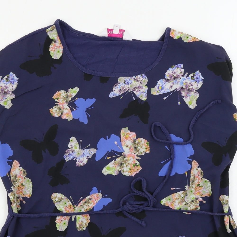 Red Herring  Womens Blue Animal Print  Basic Blouse Size 10  - butterfly pattern