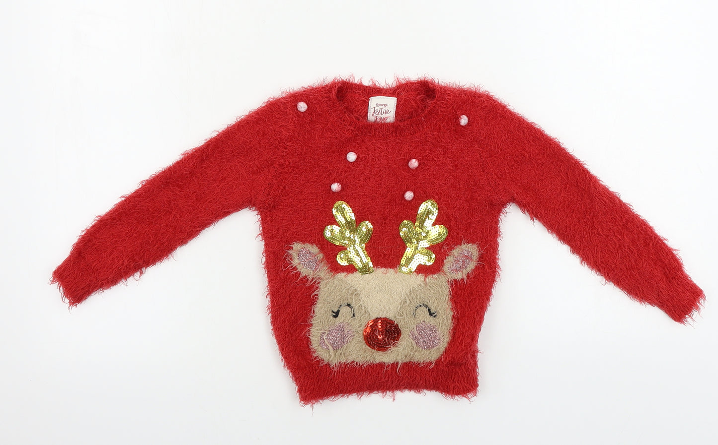 George Boys Red   Pullover Jumper Size 3-4 Years  - Christmas Jumper