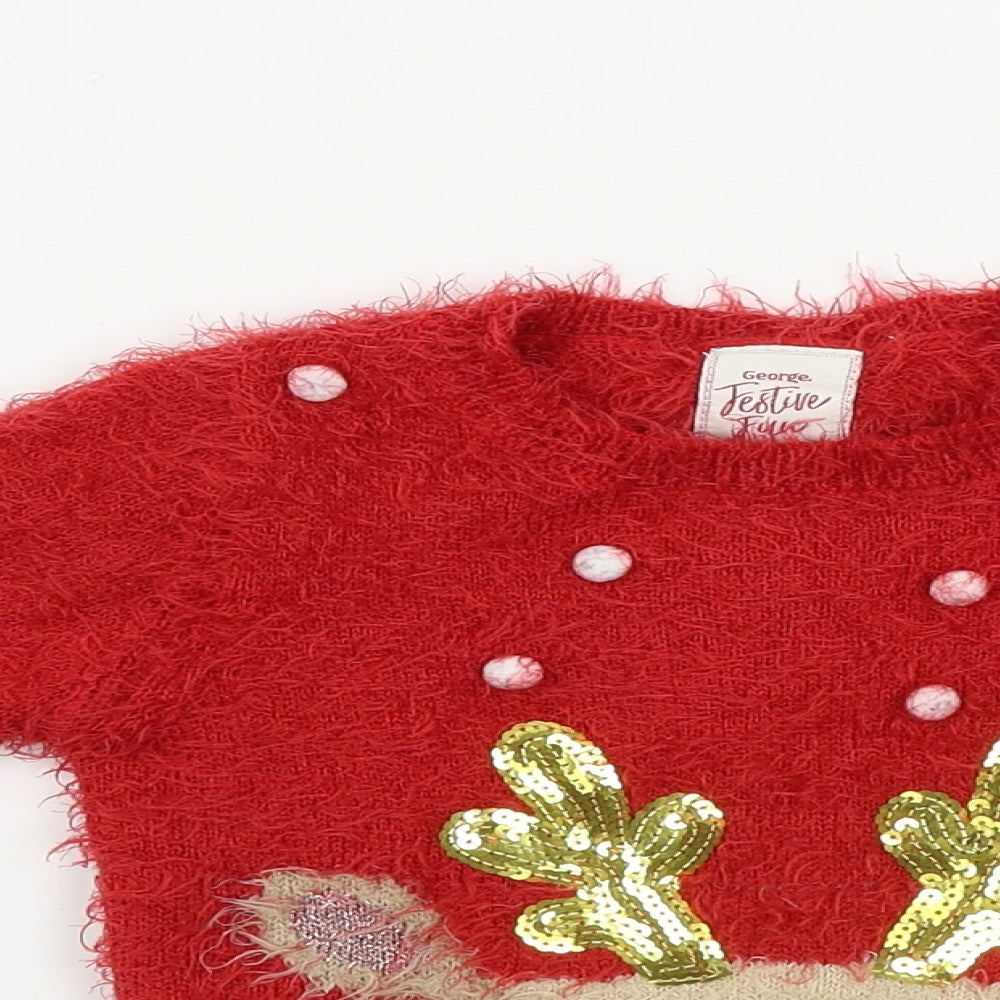 George Boys Red   Pullover Jumper Size 3-4 Years  - Christmas Jumper