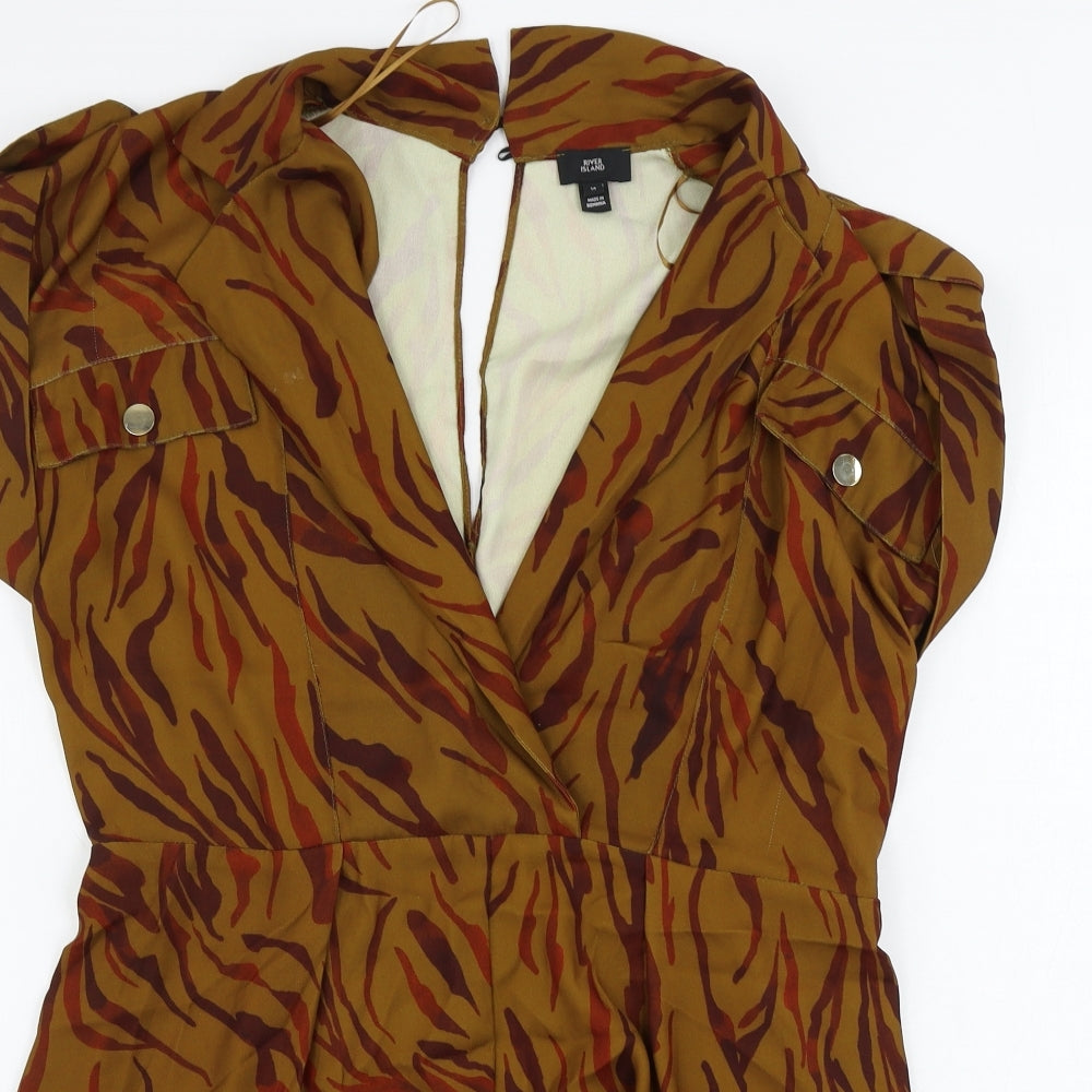 River Island  Womens Brown Animal Print  Jumpsuit One-Piece Size 14