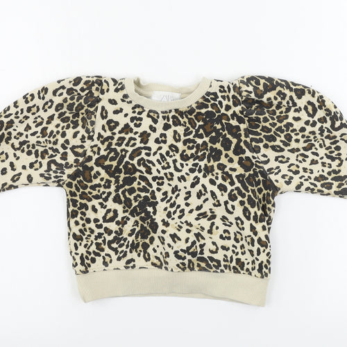 Zara Girls Beige Animal Print  Pullover Jumper Size 7 Years