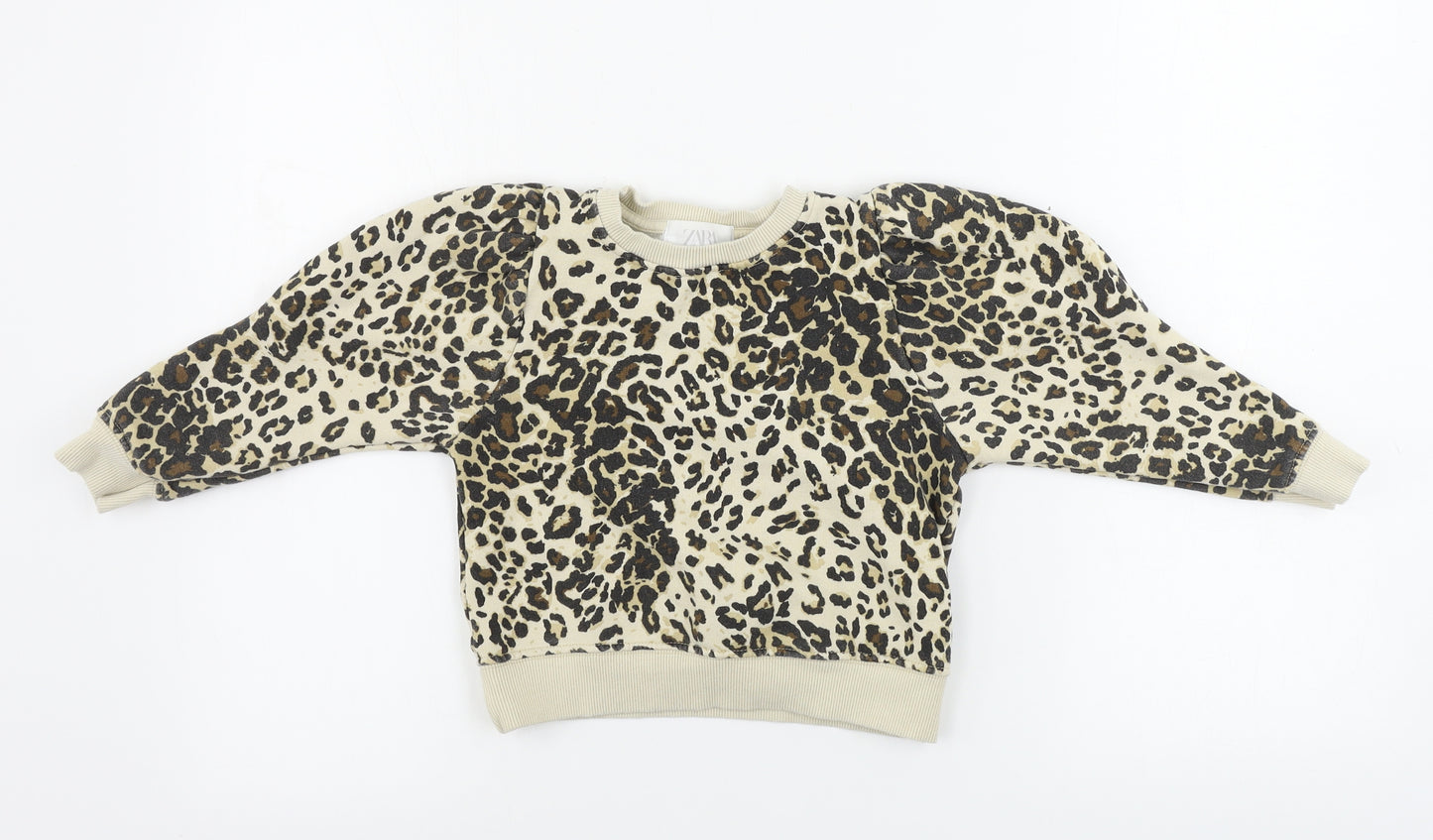 Zara Girls Beige Animal Print  Pullover Jumper Size 7 Years