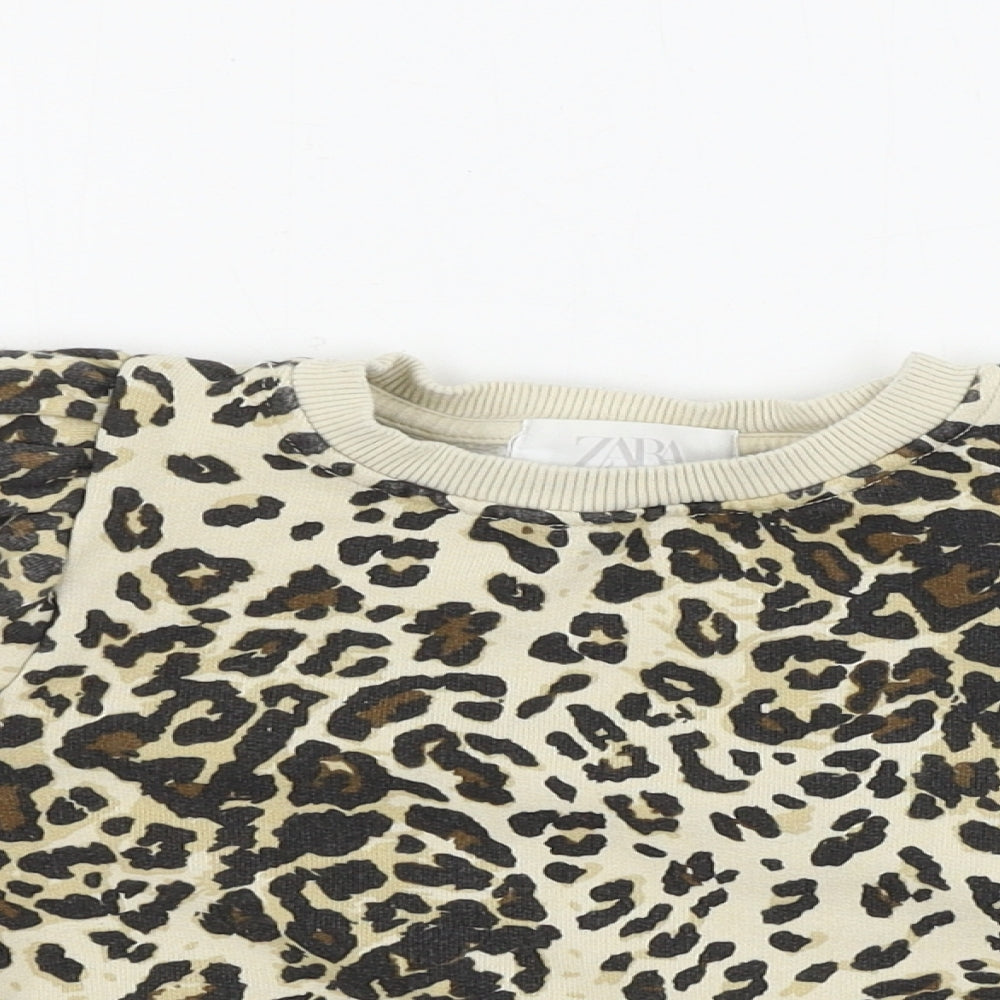 Zara Girls Beige Animal Print  Pullover Jumper Size 7 Years