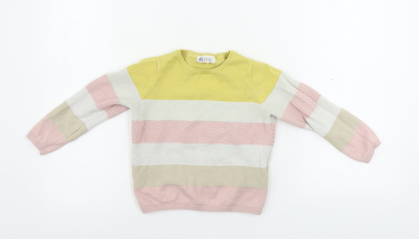 H&M  Girls Beige Striped  Pullover Jumper Size 4-5 Years