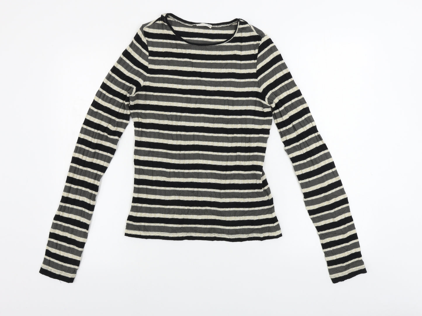 Zara Womens Grey Striped  Basic T-Shirt Size M