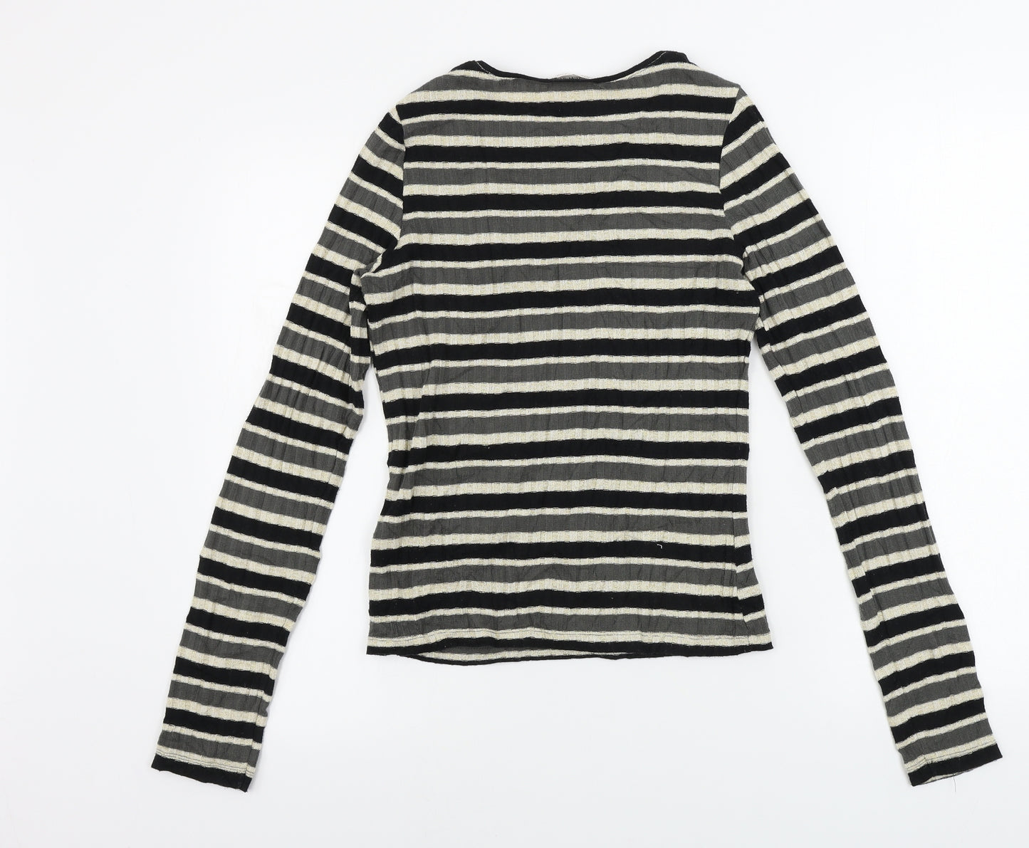 Zara Womens Grey Striped  Basic T-Shirt Size M
