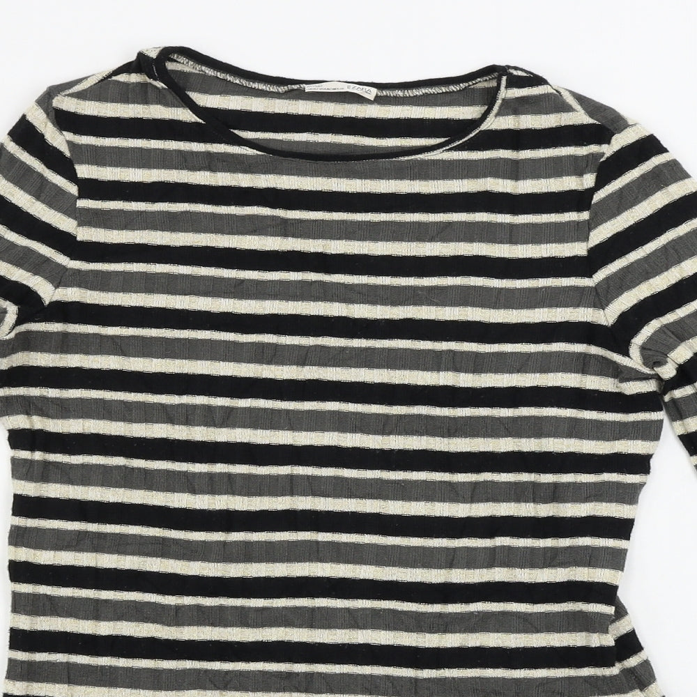 Zara Womens Grey Striped  Basic T-Shirt Size M