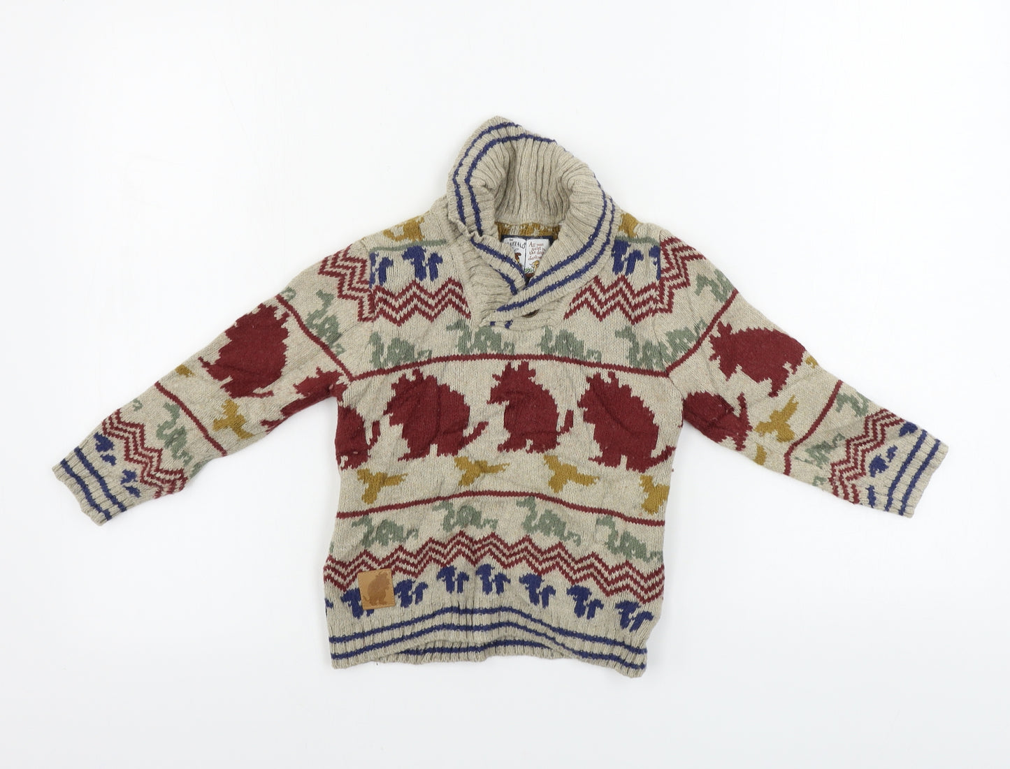 TU Boys Brown Geometric  Pullover Jumper Size 2-3 Years