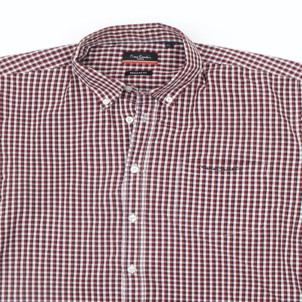Pierre Cardin Mens Red Check   Button-Up Size XL