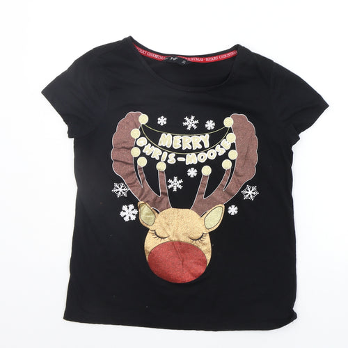 F&F Womens Black Solid  Top Pyjama Top Size 8  - christams