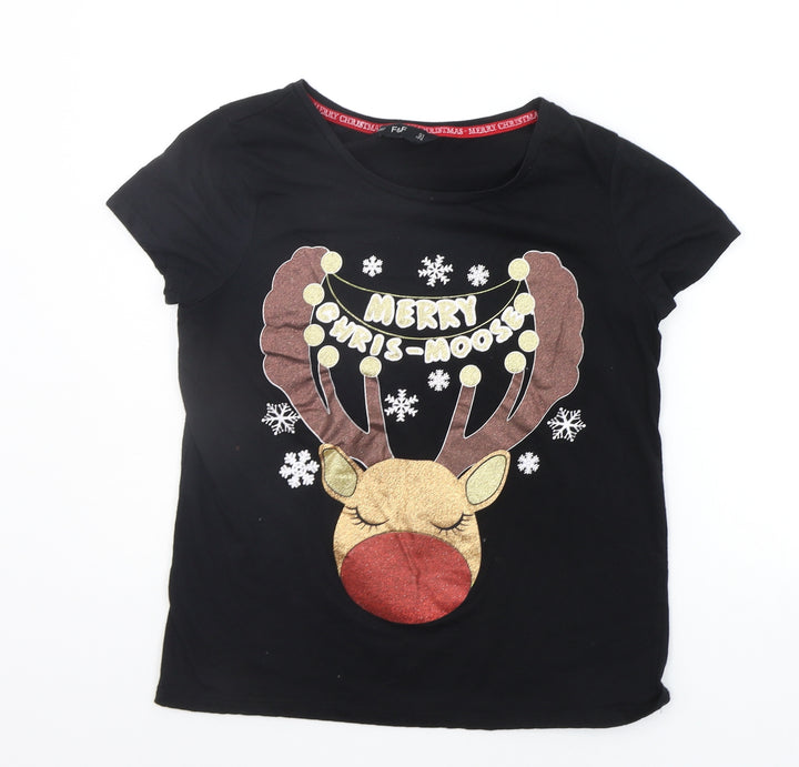 F&F Womens Black Solid Top Pyjama Top Size 8 - christams