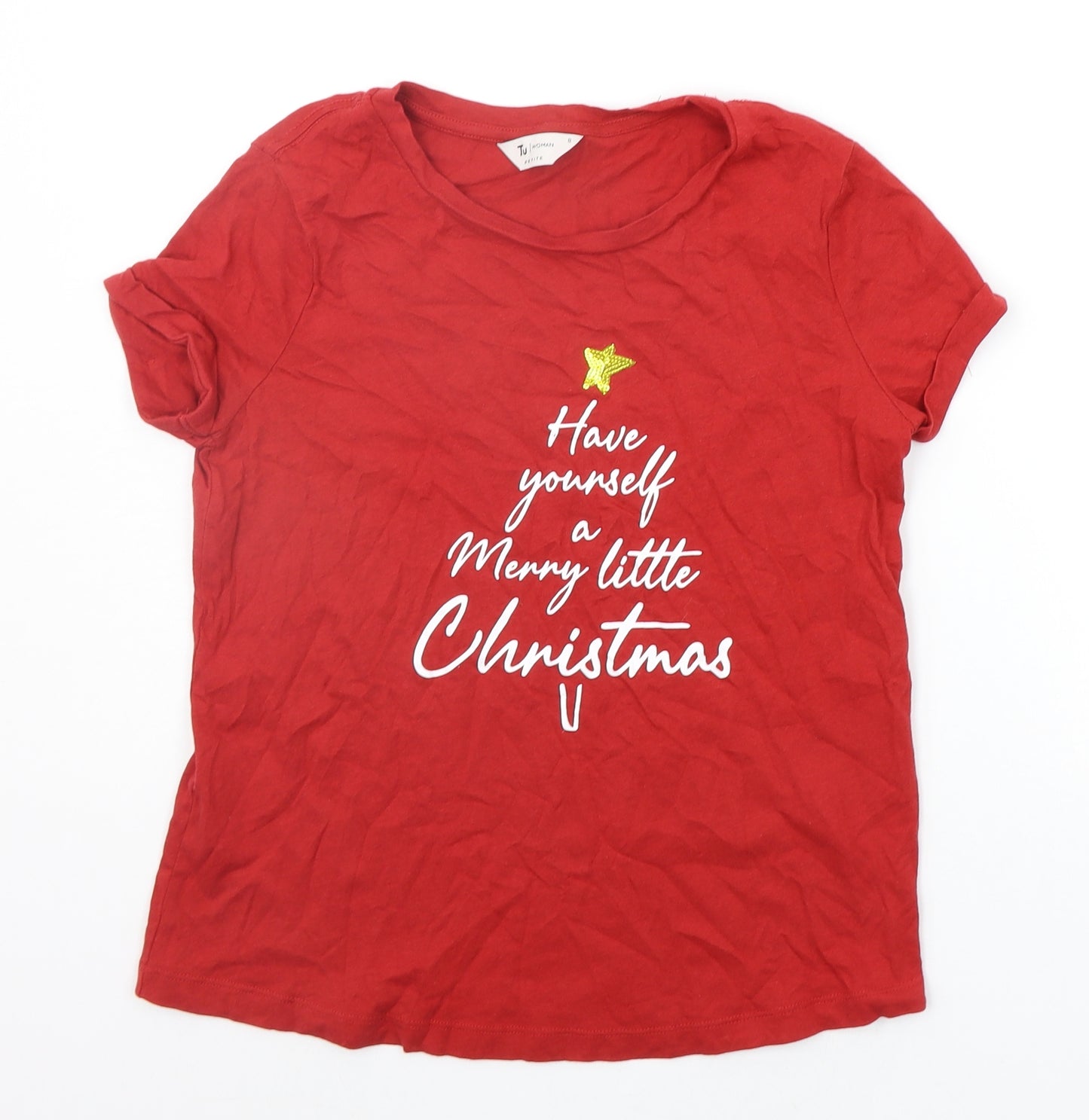 TU Womens Red Geometric  Basic T-Shirt Size 8  - christams