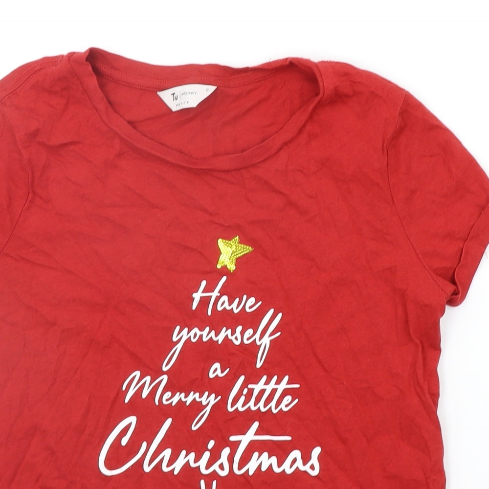 TU Womens Red Geometric  Basic T-Shirt Size 8  - christams