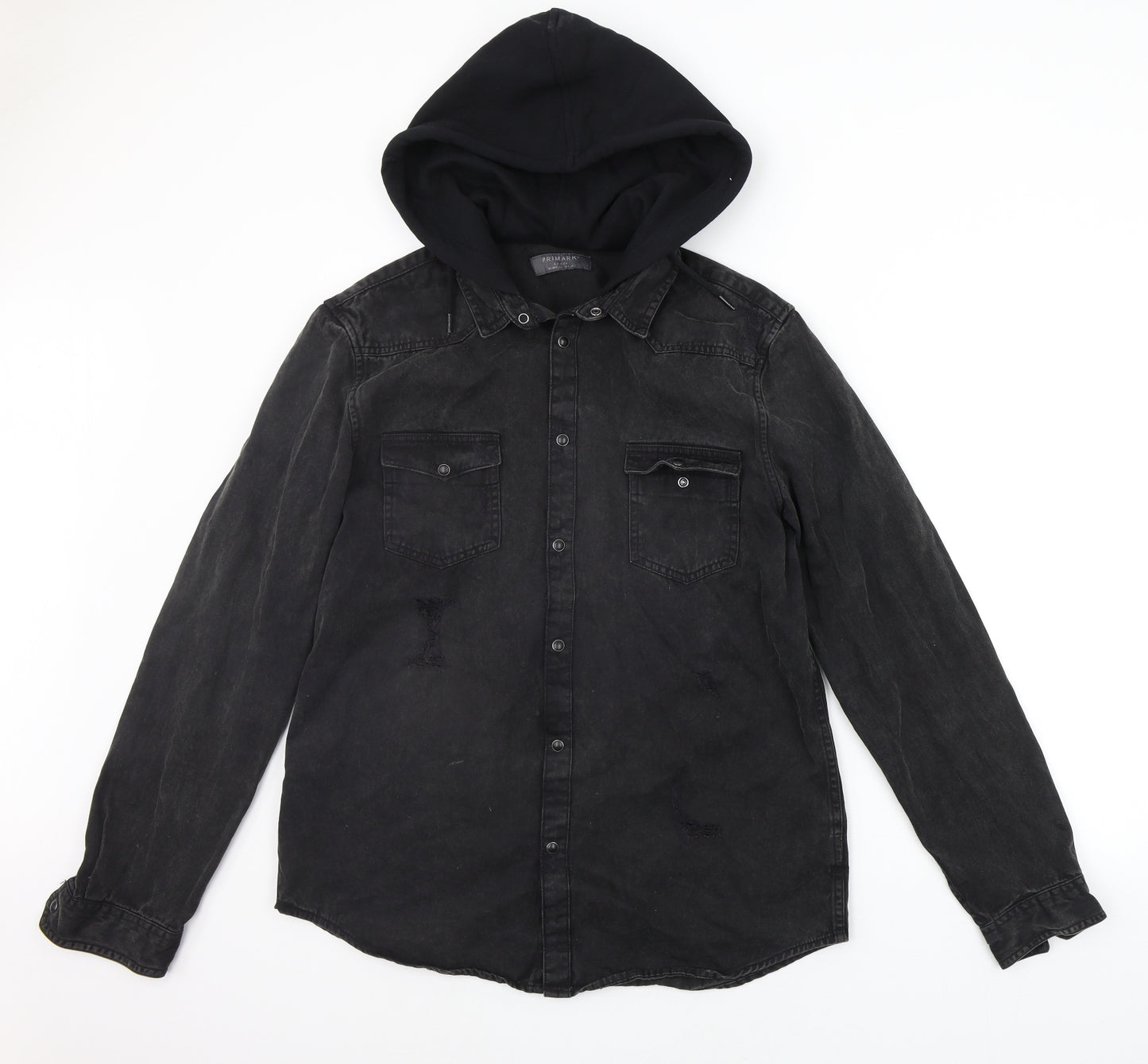 Primark Mens Black   Cardigan Hoodie Size L  - DISTRESSED