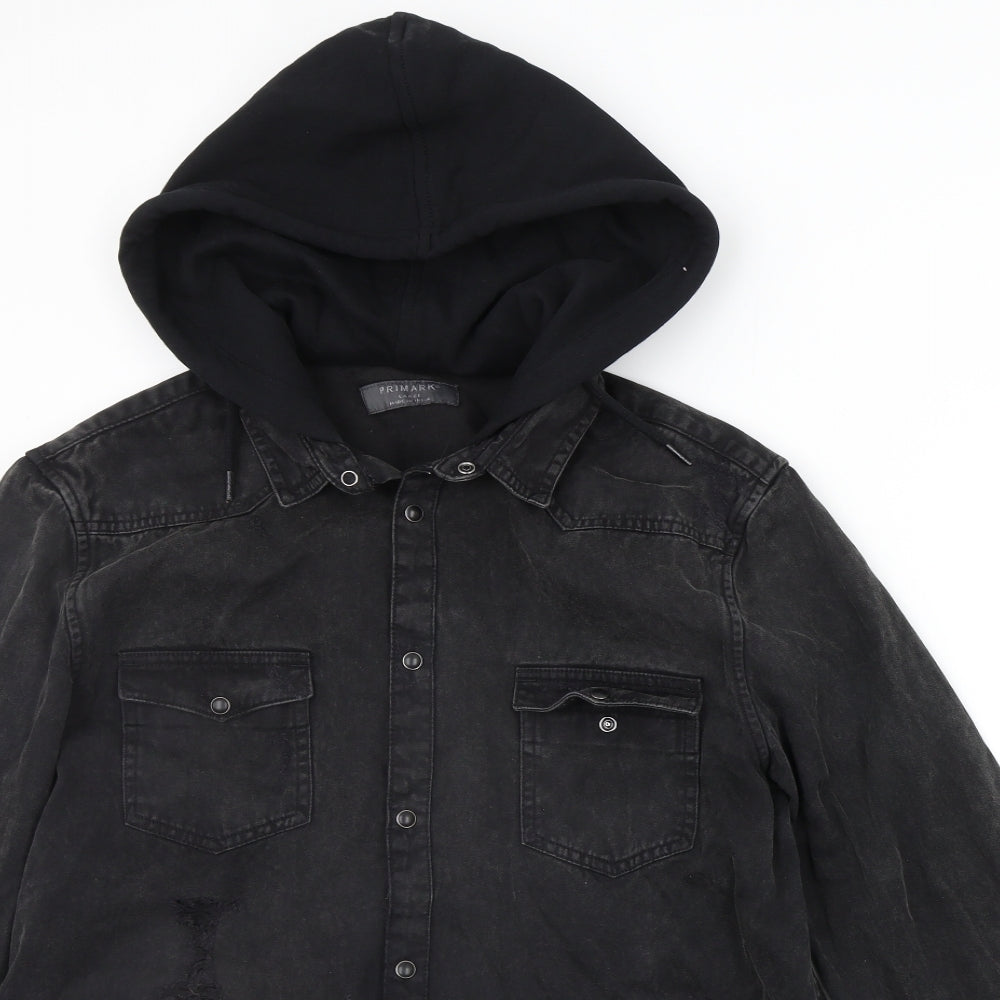Primark Mens Black   Cardigan Hoodie Size L  - DISTRESSED