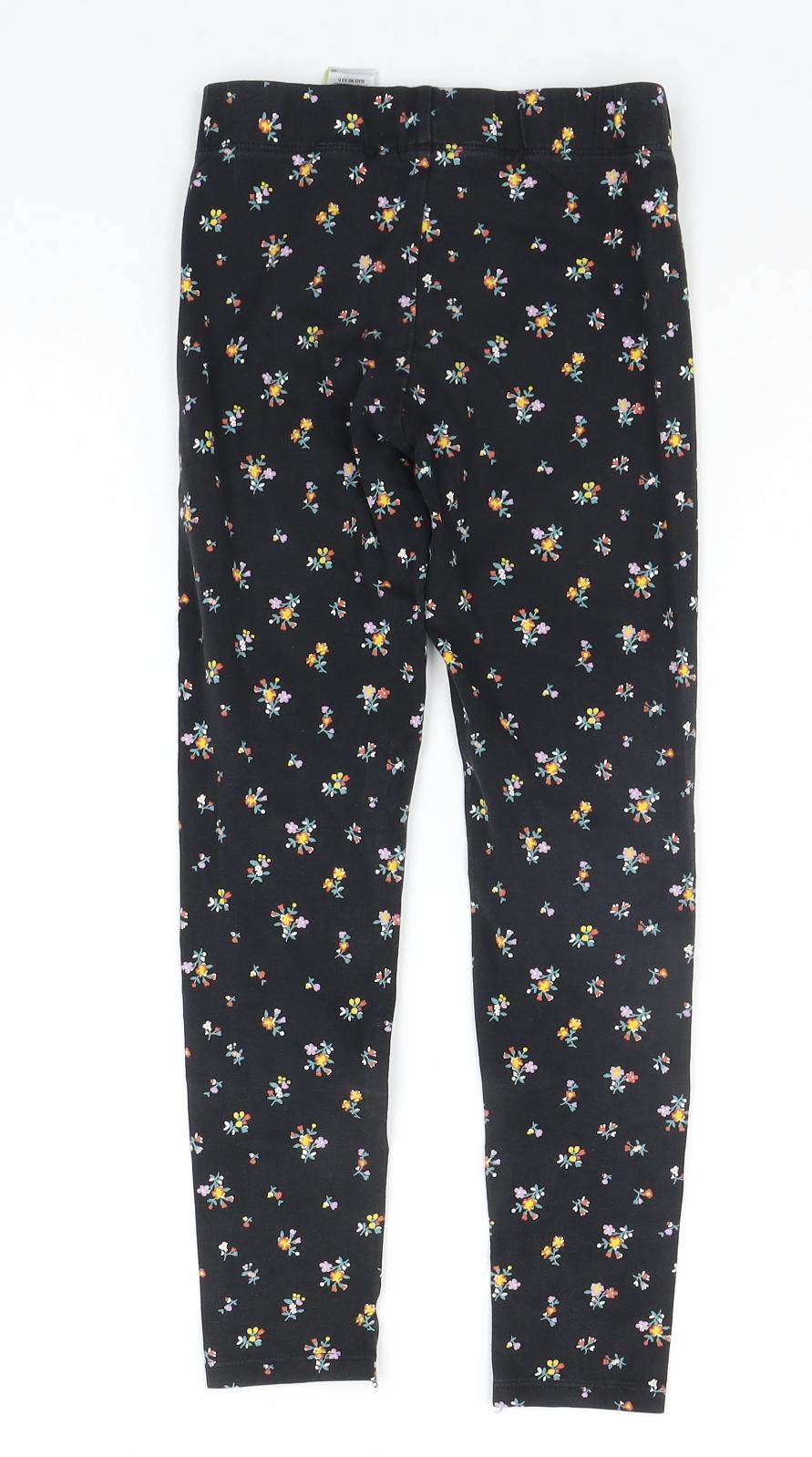 Marks and Spencer Girls Black Floral   Pyjama Pants Size 8-9 Years