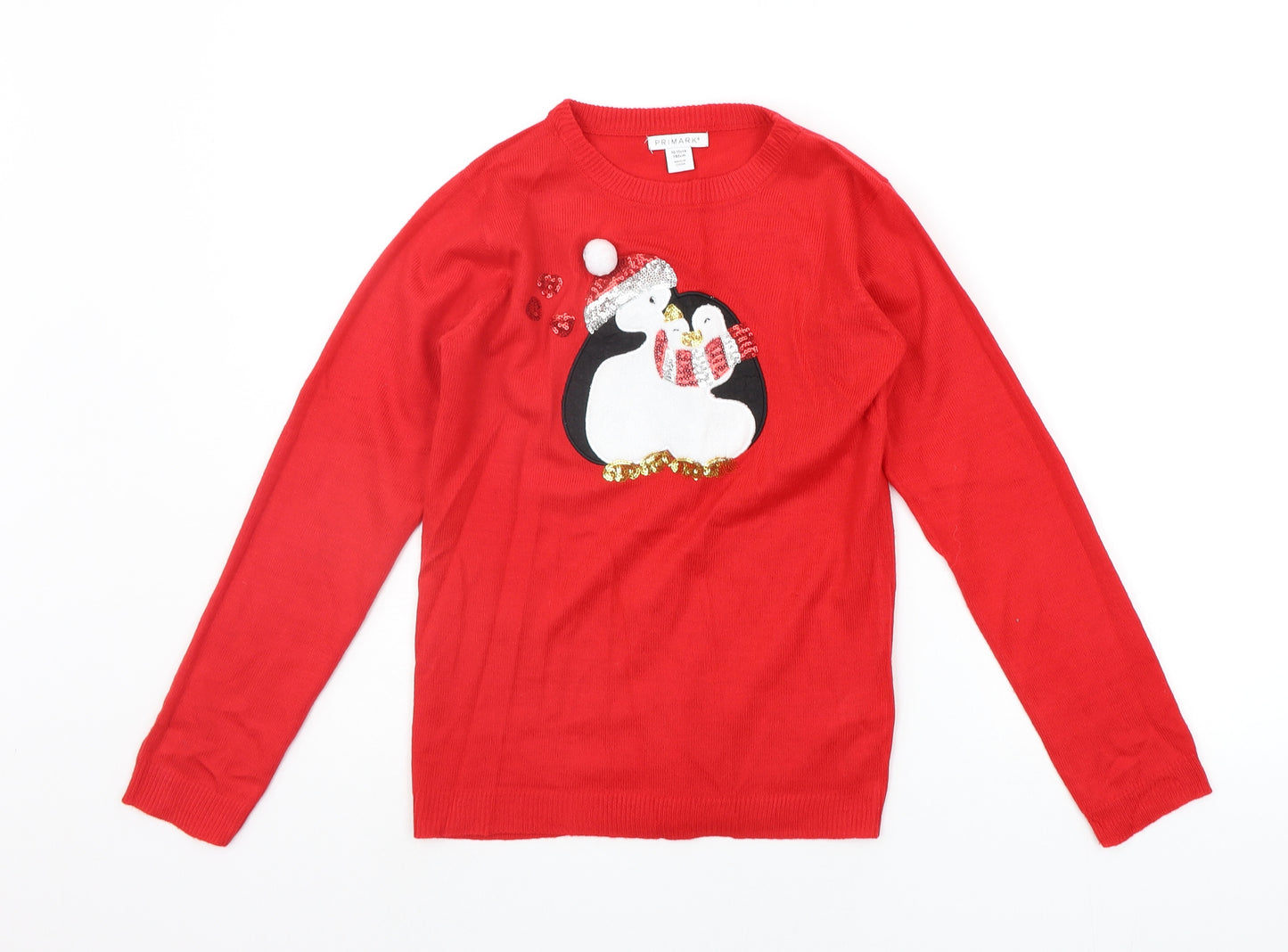 Primark Girls Red   Pullover Jumper Size 10-11 Years  - PENGUIN