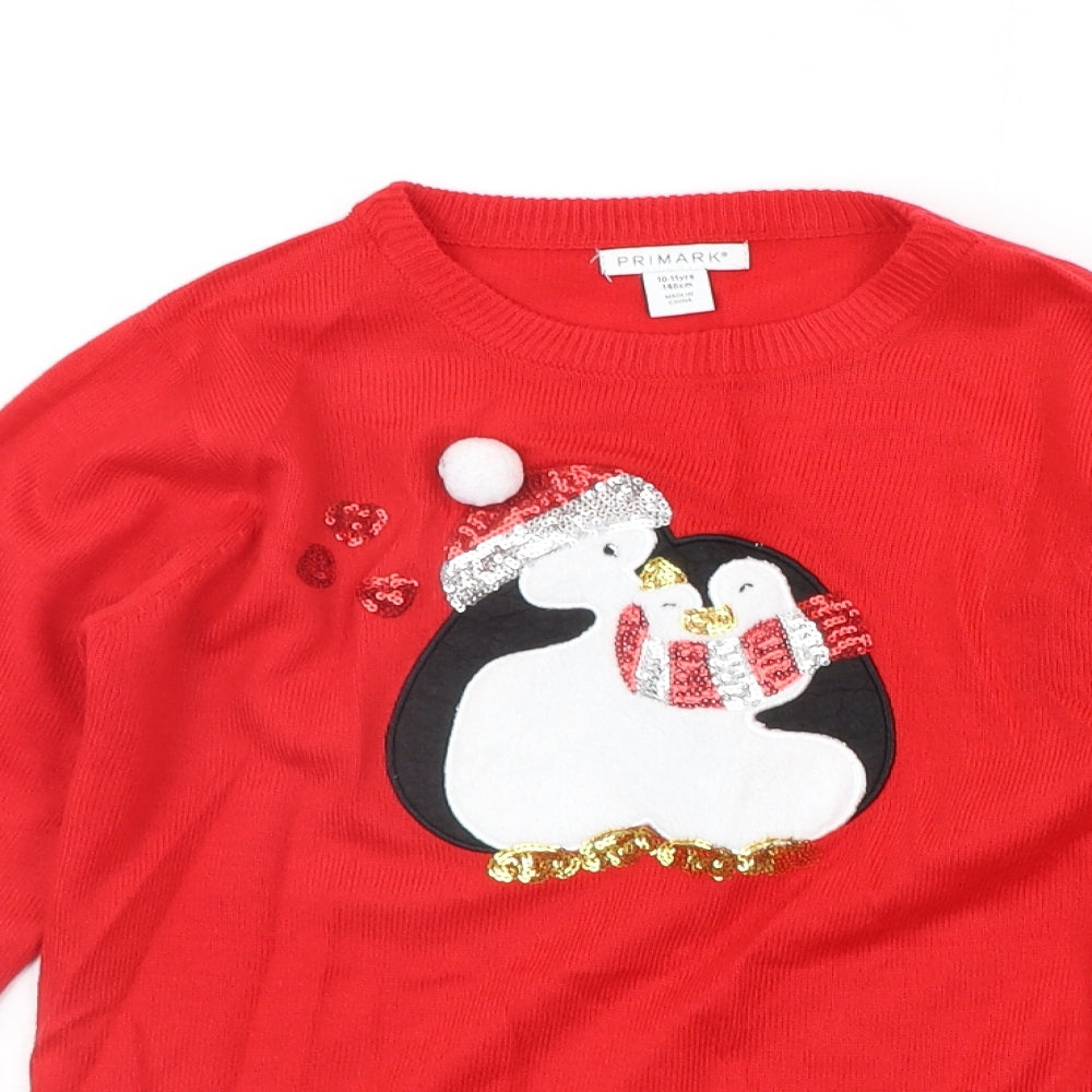 Primark Girls Red   Pullover Jumper Size 10-11 Years  - PENGUIN