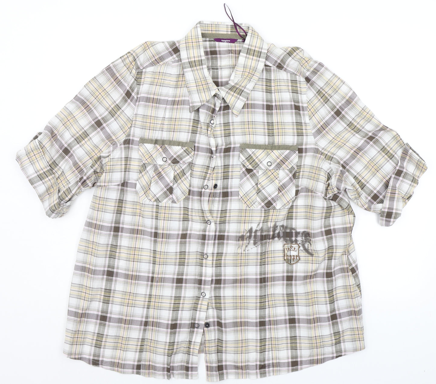 New Look Womens Beige Check  Basic Button-Up Size 22
