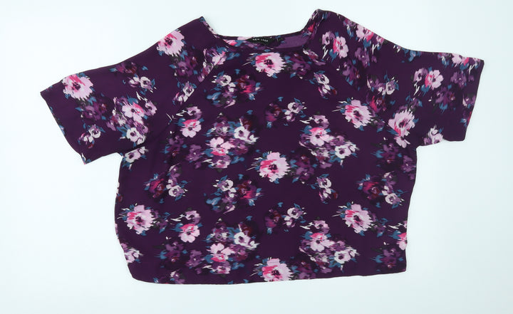 New Look Womens Purple Floral Cropped Blouse Size 14