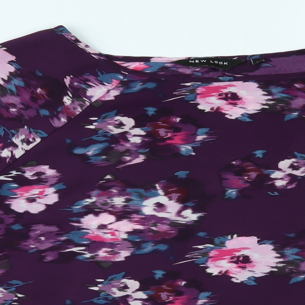 New Look Womens Purple Floral  Cropped Blouse Size 14