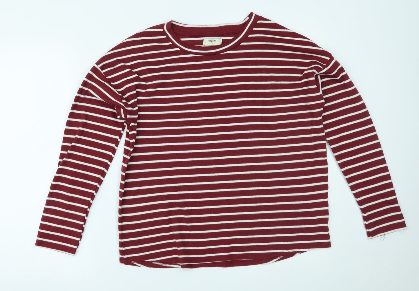 Papaya Womens Red Striped  Basic T-Shirt Size 12