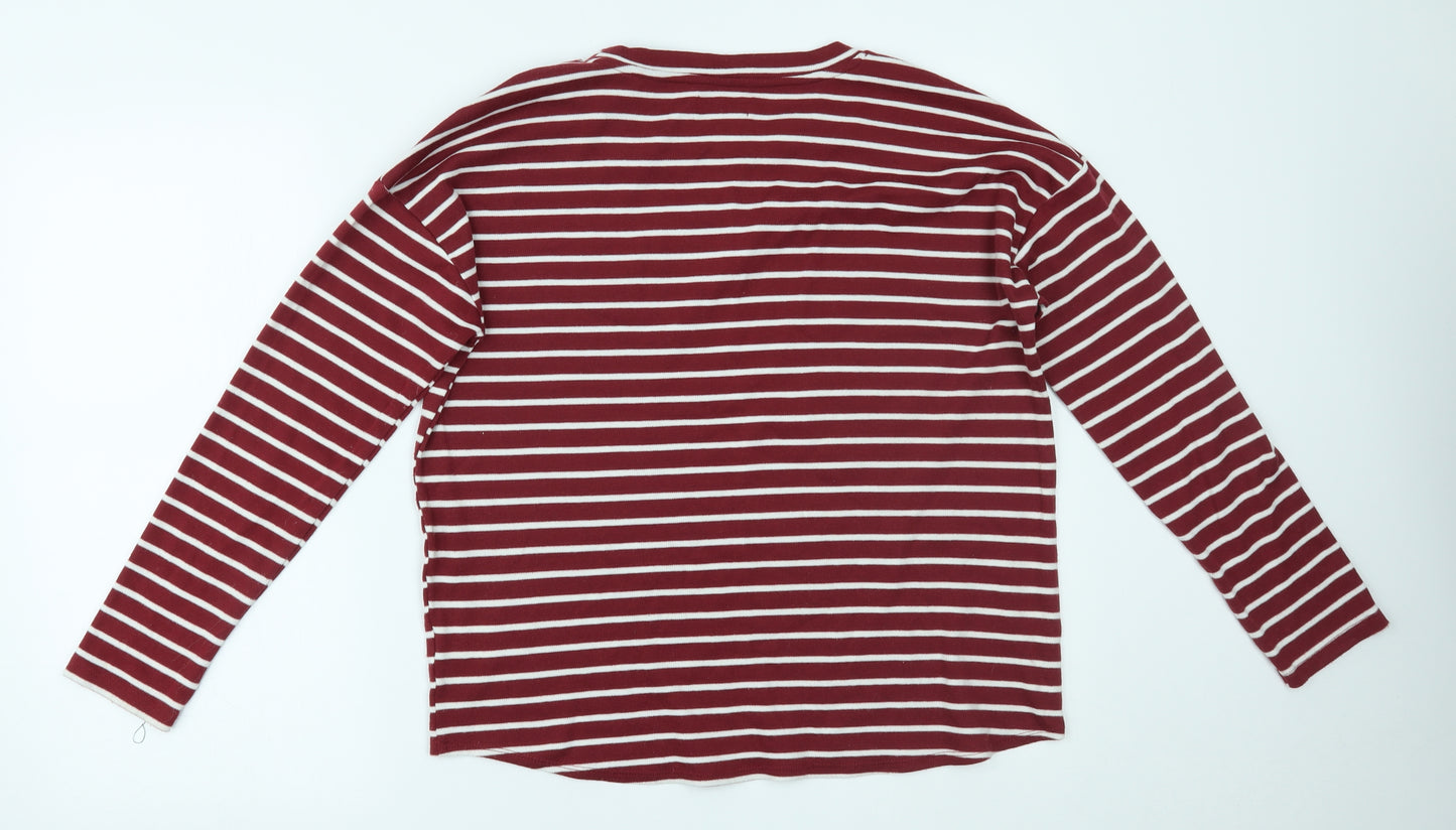 Papaya Womens Red Striped  Basic T-Shirt Size 12