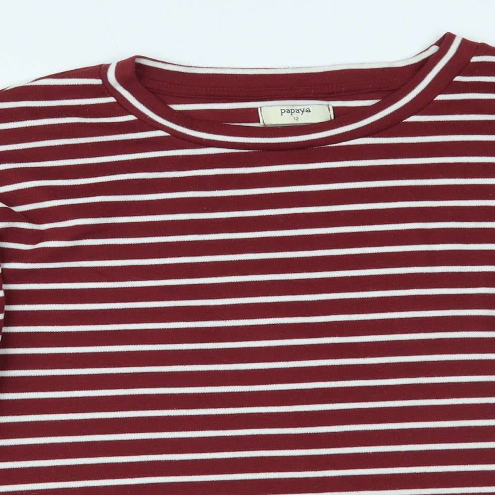 Papaya Womens Red Striped  Basic T-Shirt Size 12